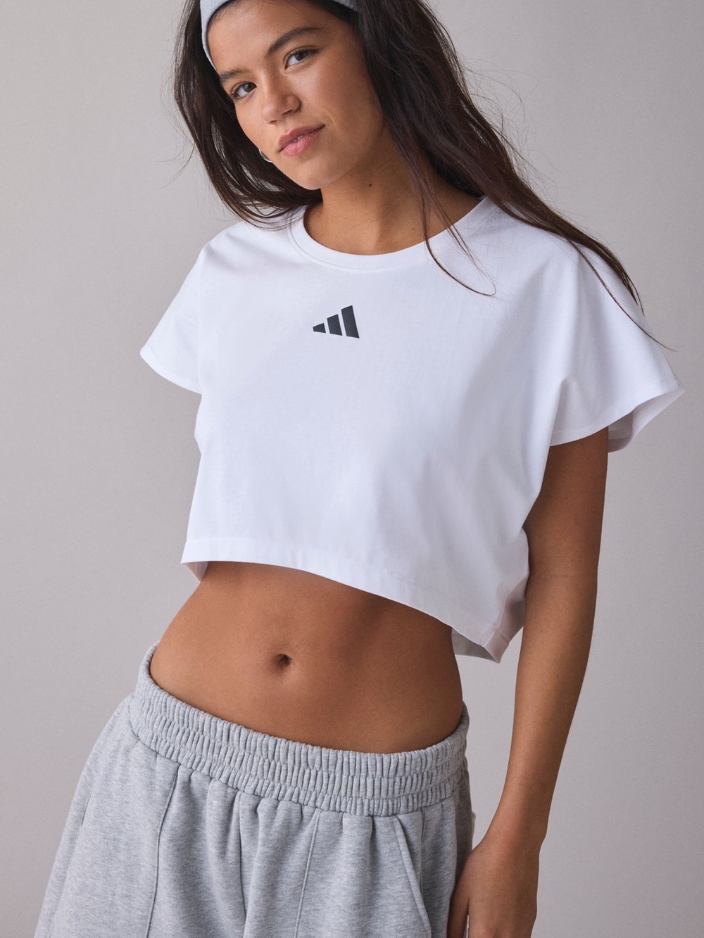 Urban Outfitters White Cropped Tee with Small Black Logo